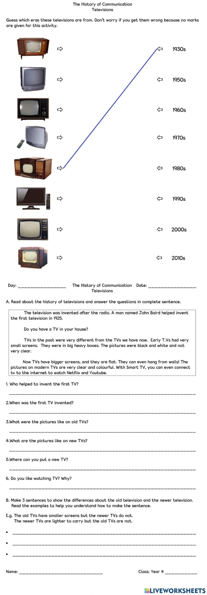 History of Television Inventors and Development for Fifth Grade Students A vintage television set showing the evolution of screen technology from early black and white models to modern displays
