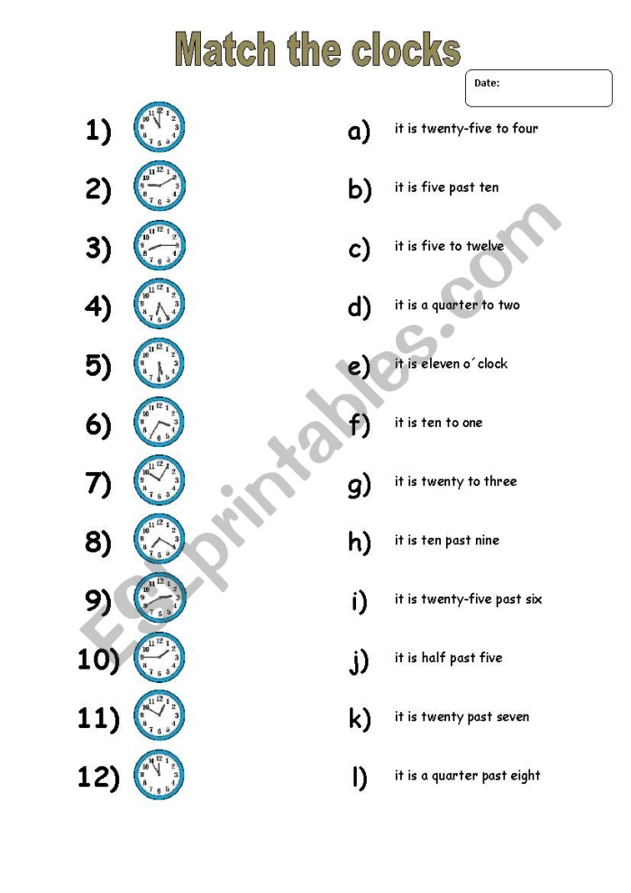 Second grade student connecting analog clock faces to their corresponding digital time displays on a math worksheet