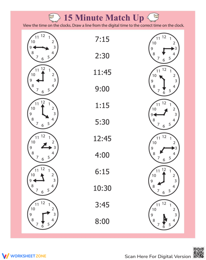 Worksheet featuring 11 analog clocks for first graders to practice telling time to the half hour. On the Half Hour: Telling Time with Clockwork Cat worksheet for learning fractions.