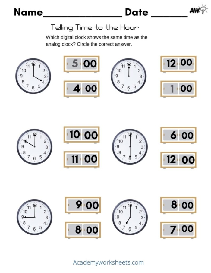 Telling Time On the Hour or Half Hour Worksheet Number 25 Second grade math worksheet featuring analog clocks for practicing time telling to the hour and half hour