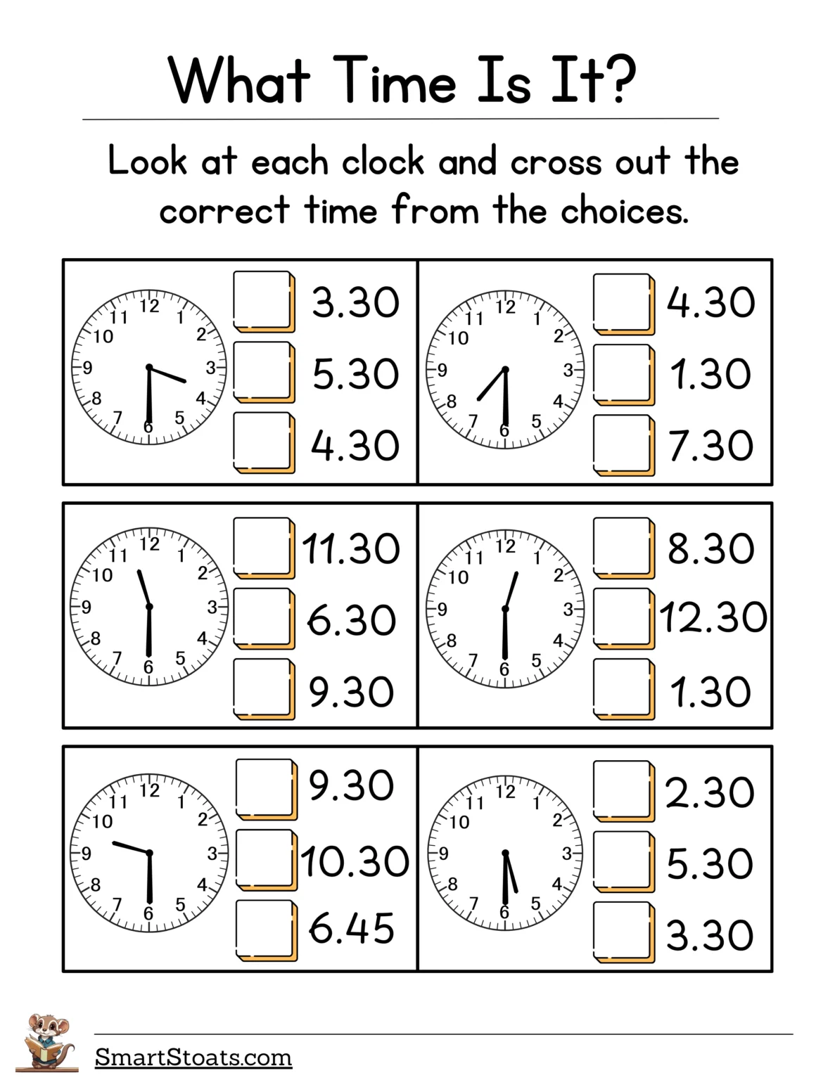 Telling Time: On the Half Hour worksheet for history lessons Worksheet for learning to tell time on the half hour for second graders