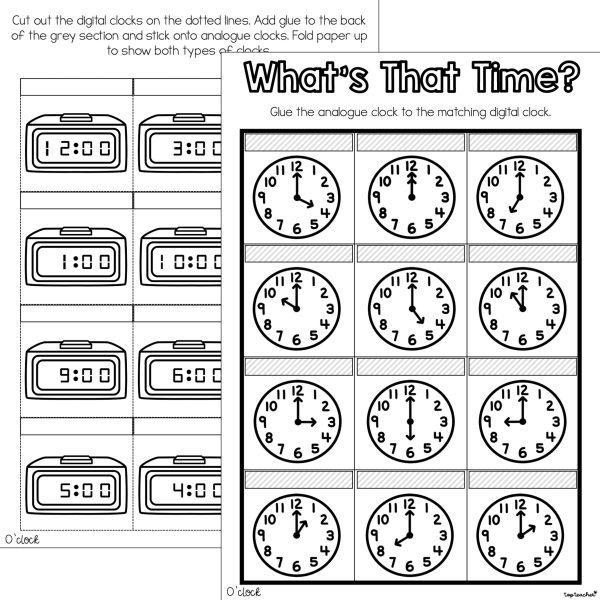 Kindergarten student completing a Match the Clock printable worksheet to practice telling time