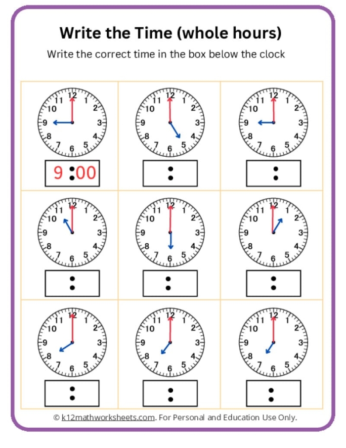 Second grade students practice reading analog clocks to the nearest five minutes on this time check-in worksheet