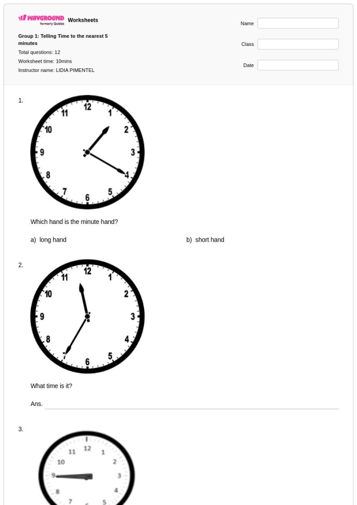 Reading Clocks Worksheet Number 8 for Second Grade Math Practice Second grade student working on a Reading Clocks worksheet to practice telling time