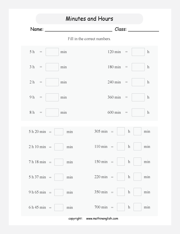 Third grade student using a printable worksheet to practice counting minutes in an hour
