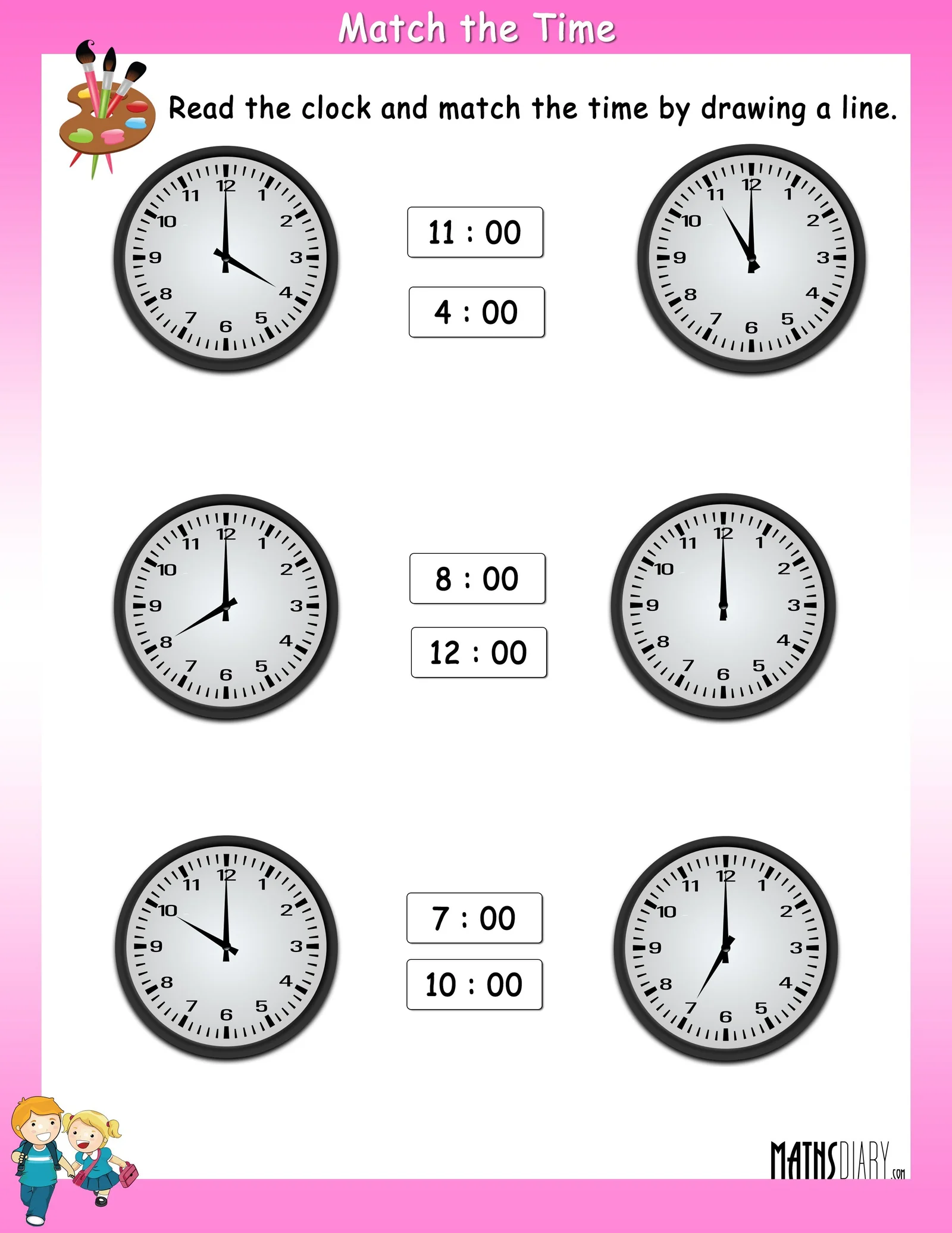 First grade student learning to tell time on an analog clock for the Time Mix Up worksheet 23
