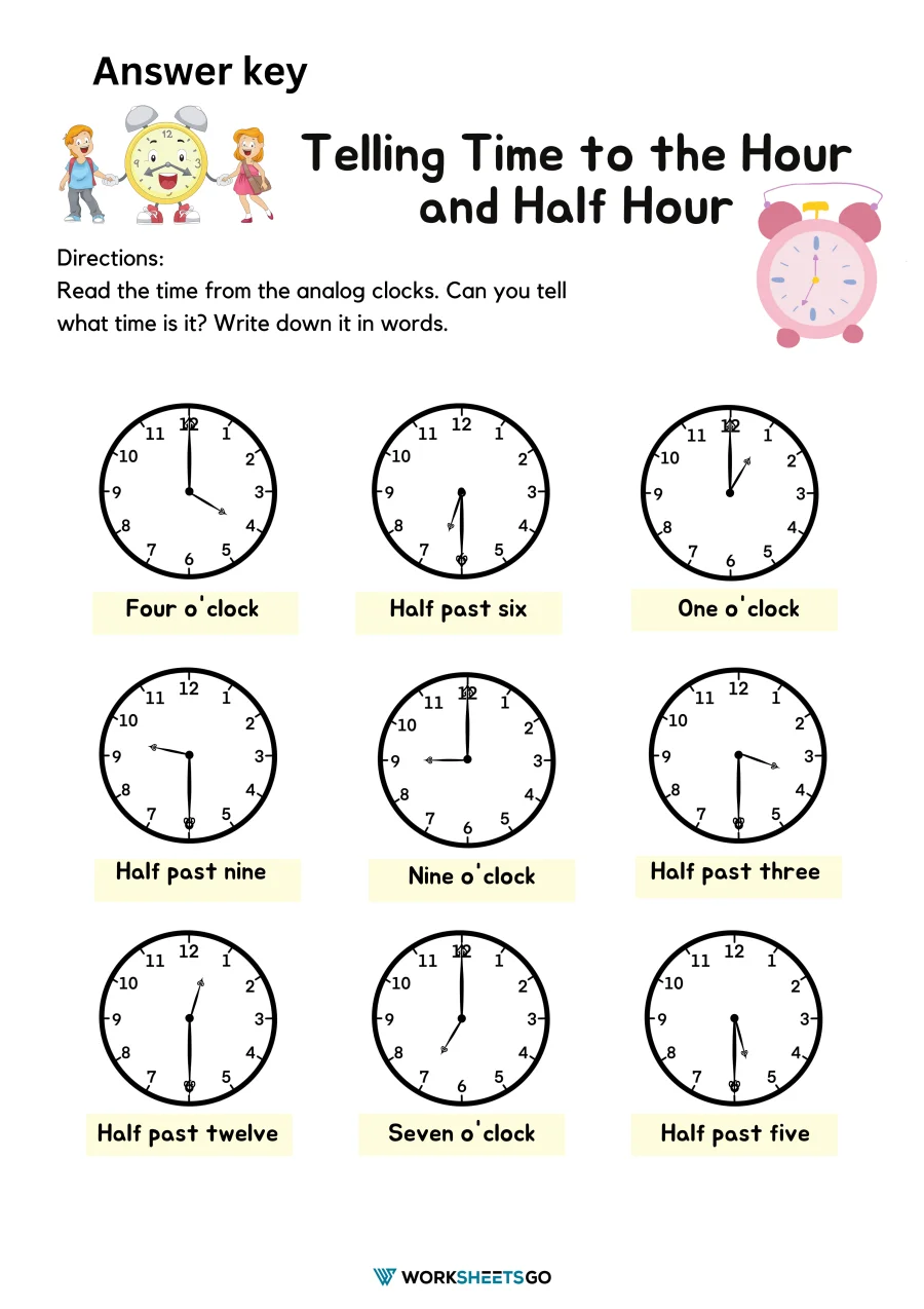 Telling Time On the Hour or Half Hour Worksheet 22 Second grade student completing a worksheet on telling time to the hour and half hour