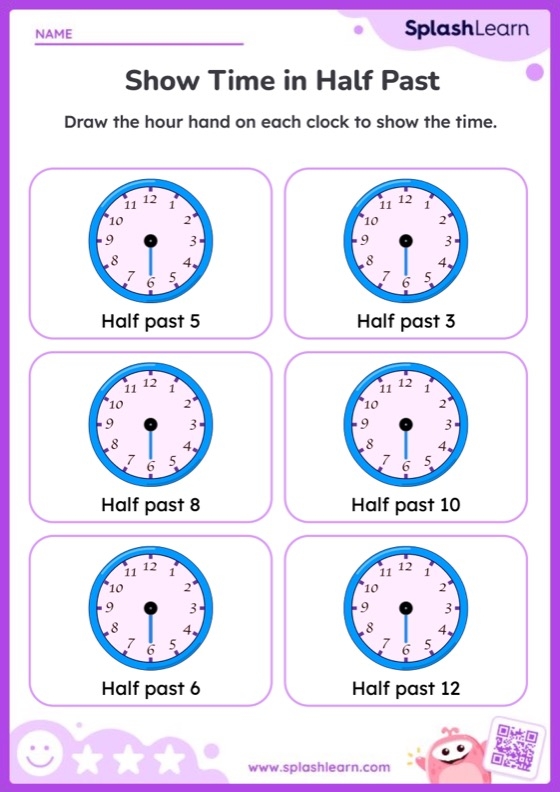 Quarter hour practice worksheet for second graders learning to tell time