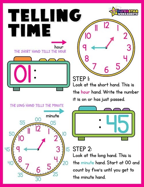 Worksheet image illustrating how to match analog clocks to their digital counterparts Analog clocks showing different times for the Telling Time worksheet for second graders