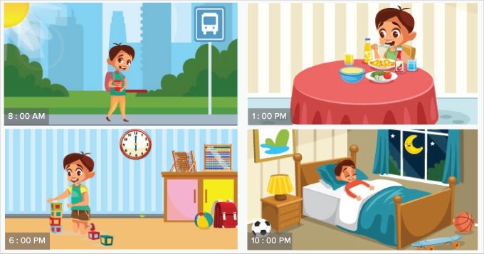 Second grade students practice drawing clock hands for daily routines on this Telling Time: My Day worksheet