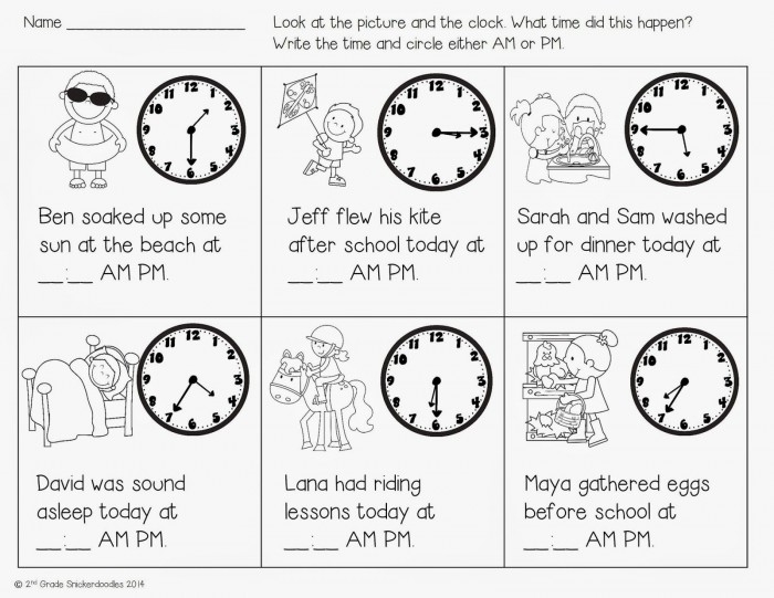 Telling Time: A.M. or P.M.? worksheet for young learners Worksheet for teaching children about a.m. and p.m. in Arabic for second graders