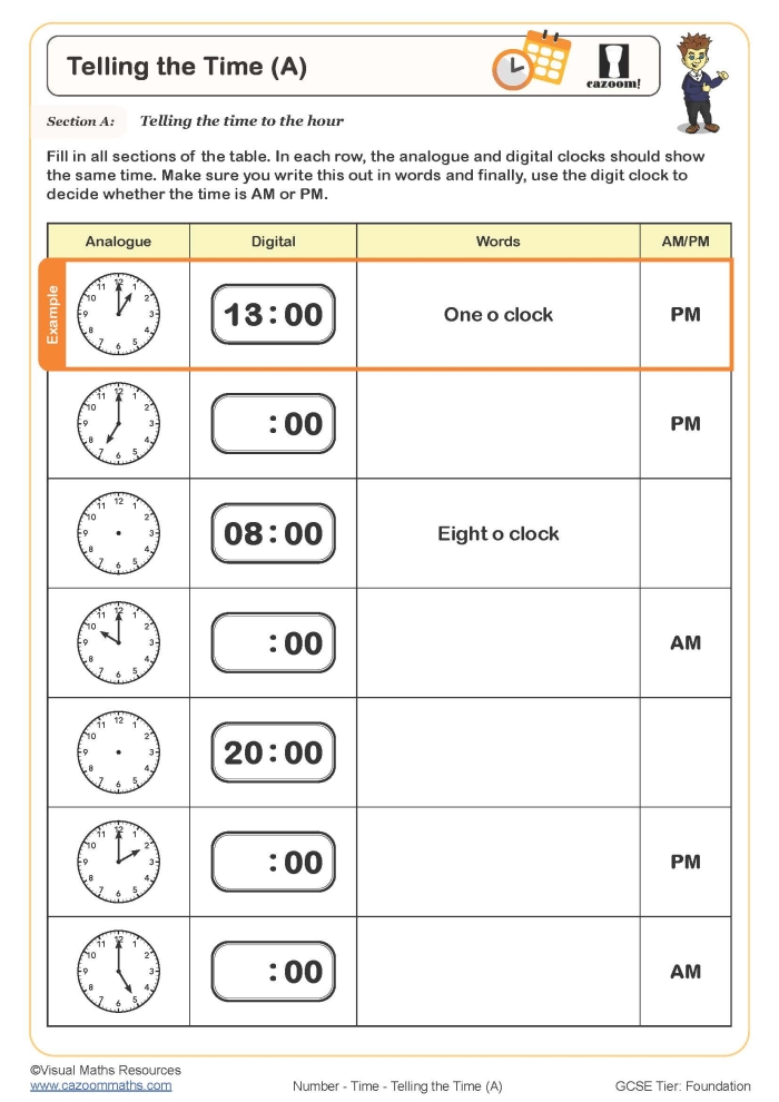 Telling Time: A.M. or P.M.? worksheet for second grade students Worksheet for teaching second graders to distinguish between a.m. and p.m. events