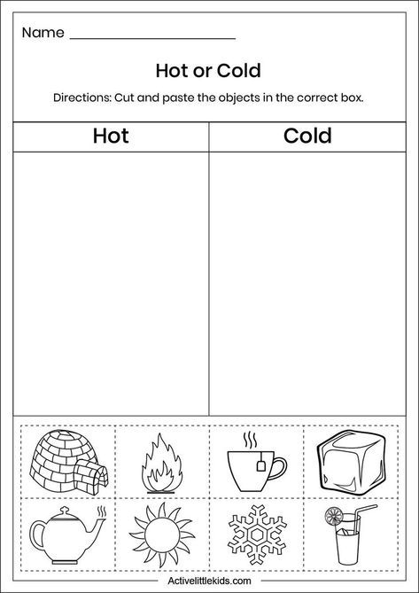 Temperature Hot or Cold worksheet number twenty for first grade geography First grade science worksheet matching clothing items to hot or cold thermometer temperatures