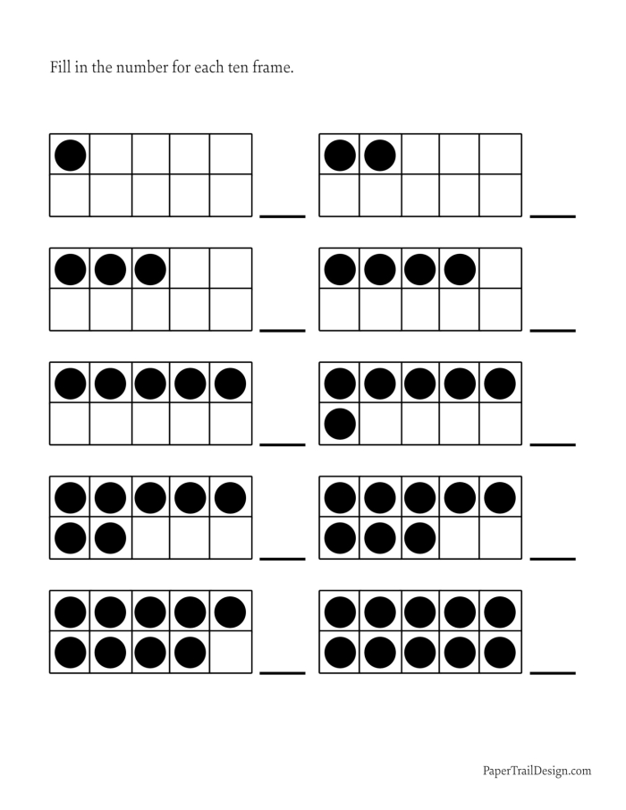 Printable ten frame activity sheet for early learners developing foundational math concepts Ten frame counting mat worksheet showing empty boxes for pre-K students to practice number recognition and counting skills