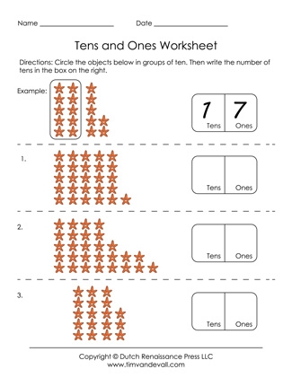First grade math worksheet focusing on tens and ones place value practice