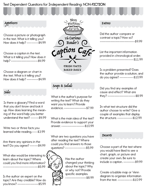 Worksheet featuring text dependent questions for independent reading activities Text dependent questions for third grade reading comprehension worksheet