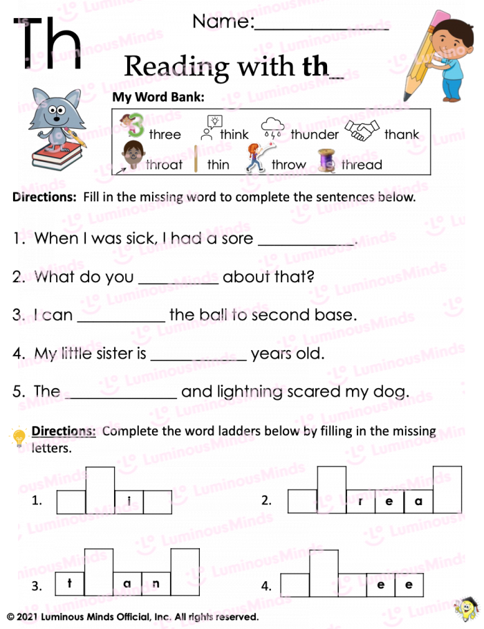 Engaging Letter Book: TH worksheet for preschool and early grade school students Worksheet featuring a hands-on activity for identifying words that begin with the th sound for young learners