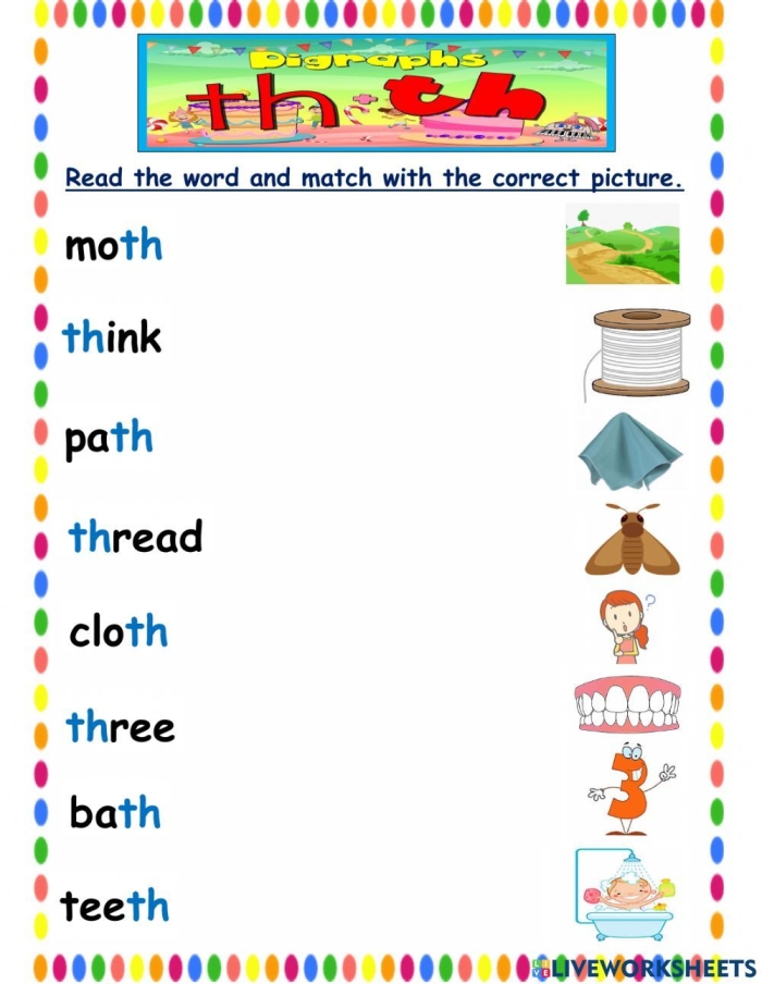 Letter Book TH Worksheet Activity for Early Learners Image 22 Preschooler coloring a Letter Book worksheet featuring words that begin with the th sound