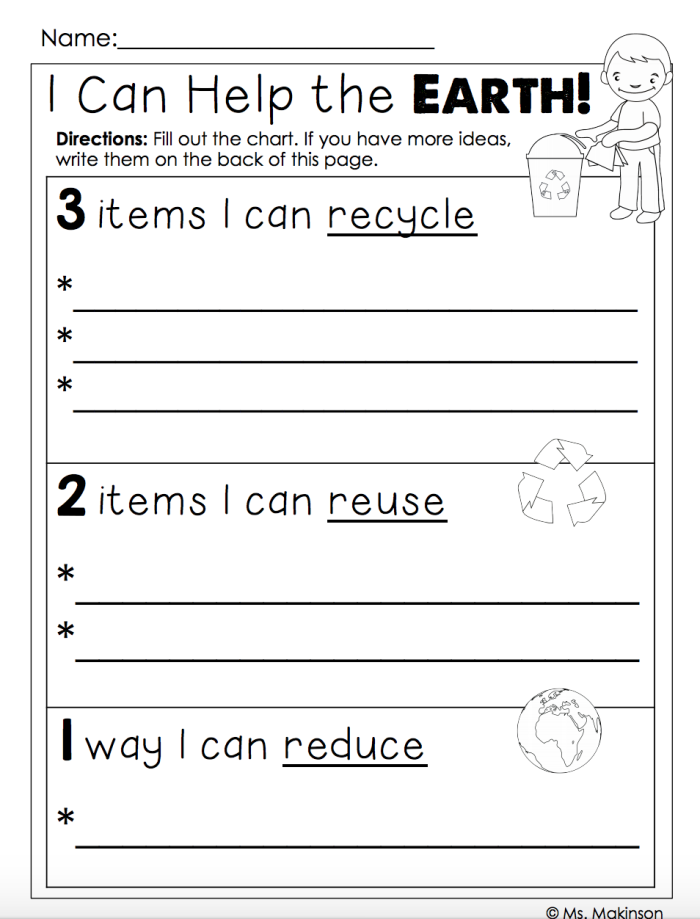 Kindergarten students practicing Earth Day creative writing on The Earth Gives Me worksheet