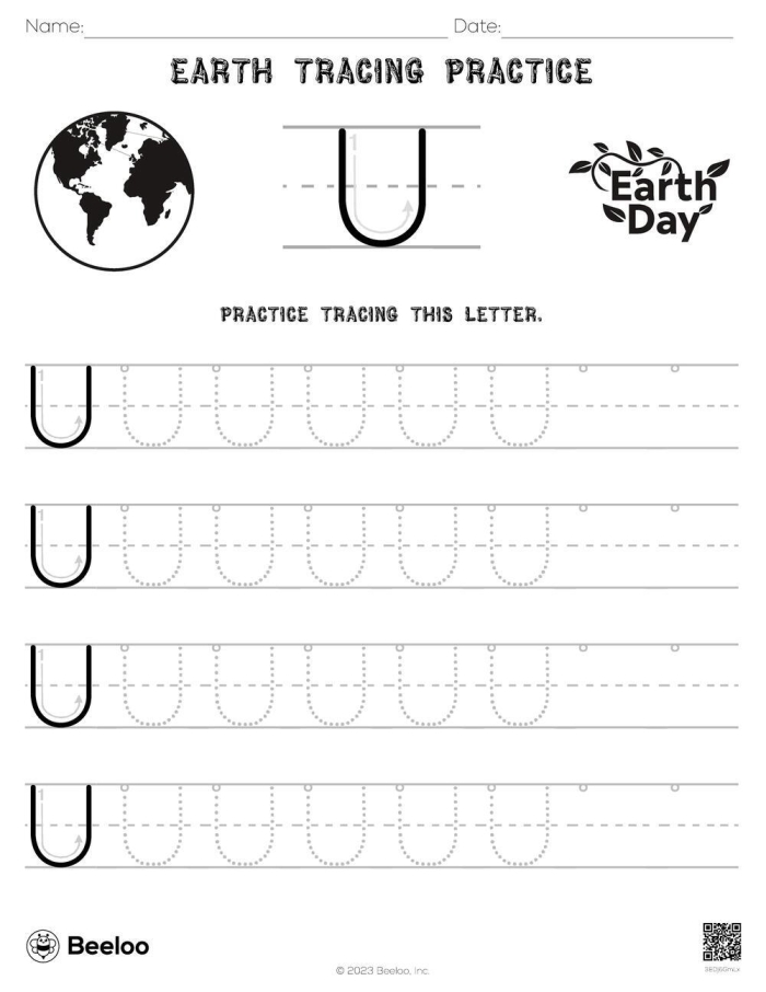 Kindergarten student using The Earth Gives Me writing prompt worksheet for Earth Day