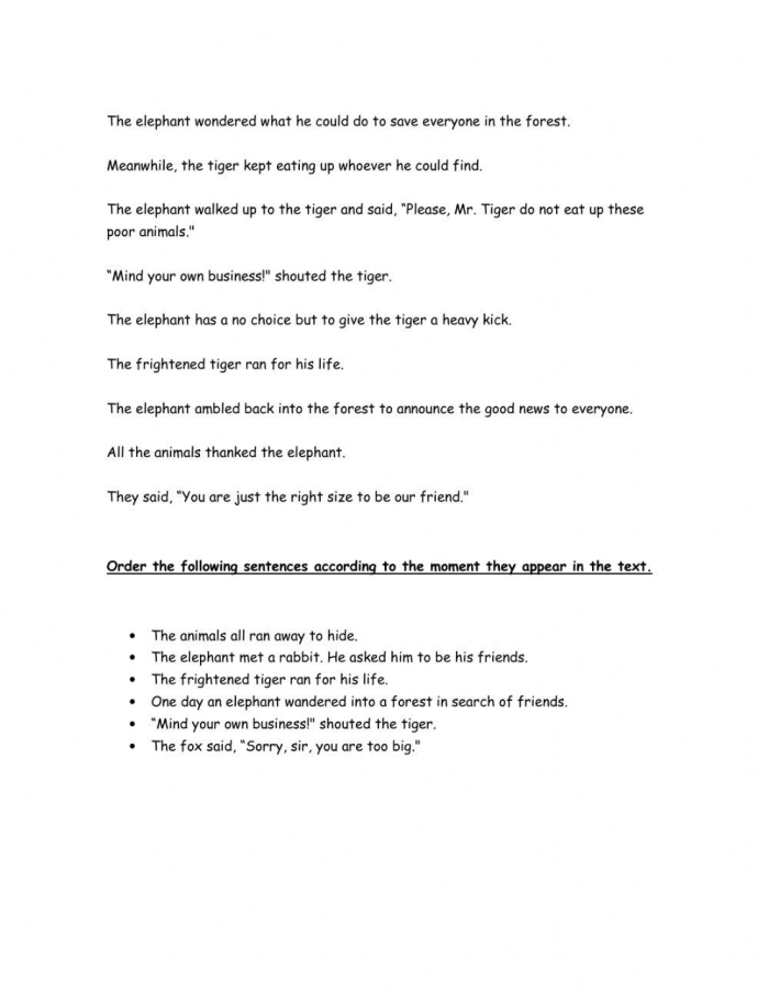 Worksheet for "The Elephant's Child" to enhance third graders' reading skills