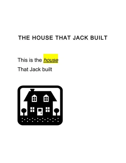 Worksheet activity based on the nursery rhyme for early reading comprehension Illustration of "The House that Jack Built" worksheet for kindergarten students
