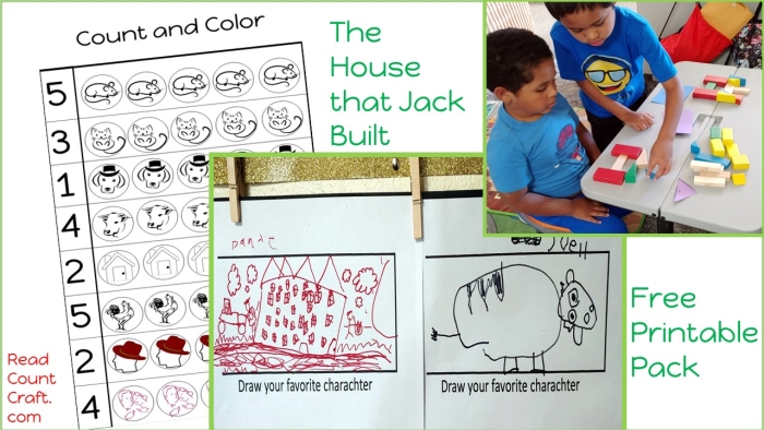 Worksheet activity for reading comprehension based on a nursery rhyme Illustration of "The House that Jack Built" worksheet for kindergarten students