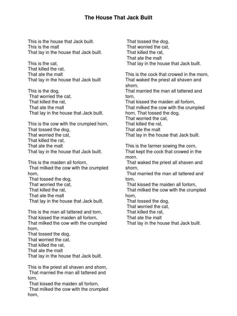 A colorful depiction of the nursery rhyme for kindergarten students Worksheet illustrating "The House that Jack Built" for reading comprehension