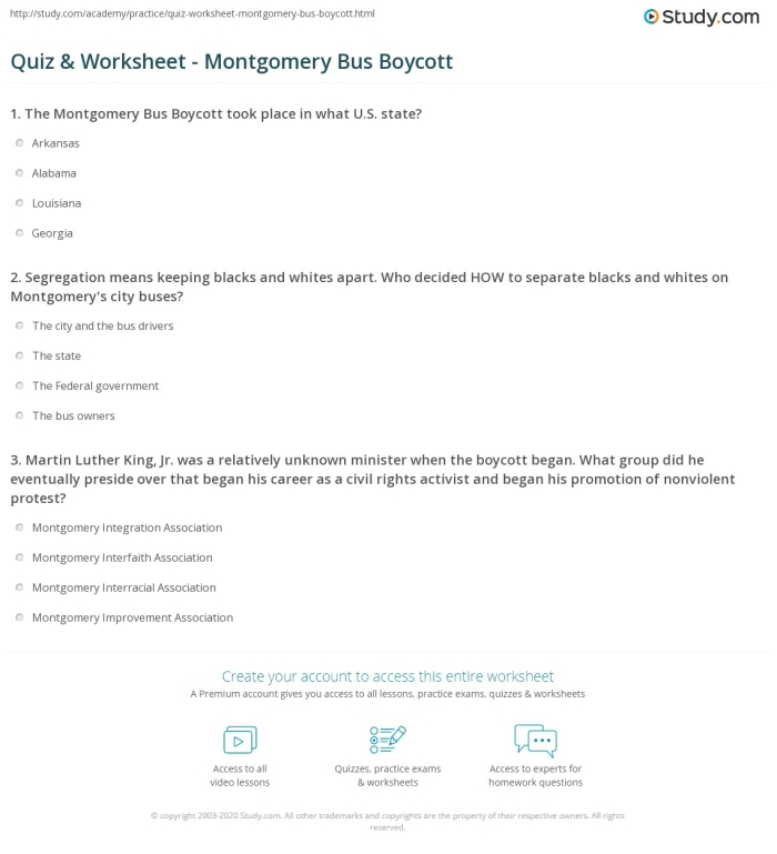 Fourth grade student working on a geography worksheet about the Montgomery Bus Boycott