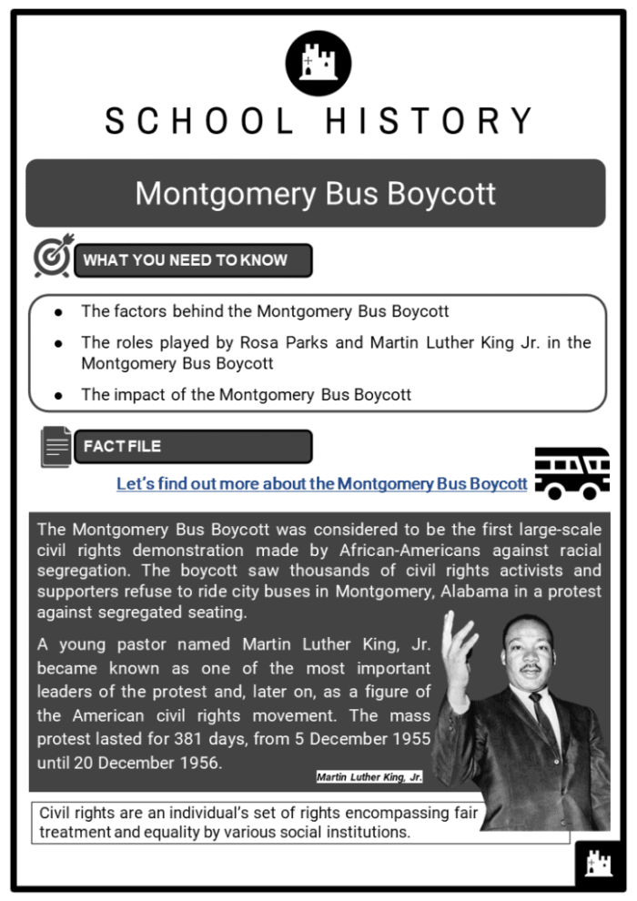 A 4th grade geography worksheet featuring a reading passage about Rosa Parks and the Montgomery Bus Boycott
