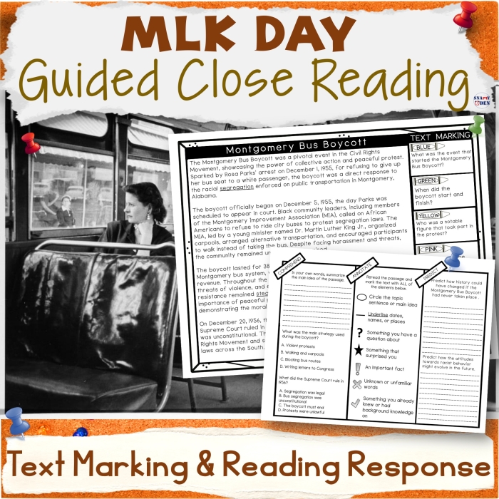 The Montgomery Bus Boycott worksheet for Fourth Grade