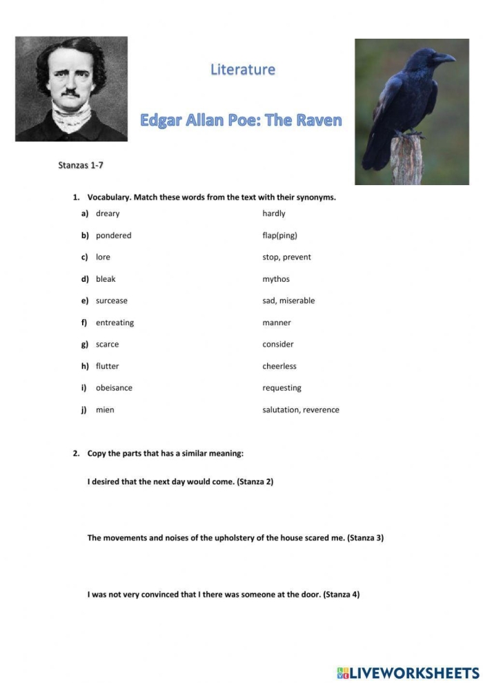 The Raven Mixed Operations Math Worksheet for Fifth Grade 15 Fifth grade math worksheet featuring The Raven vocabulary and mixed operations practice 15