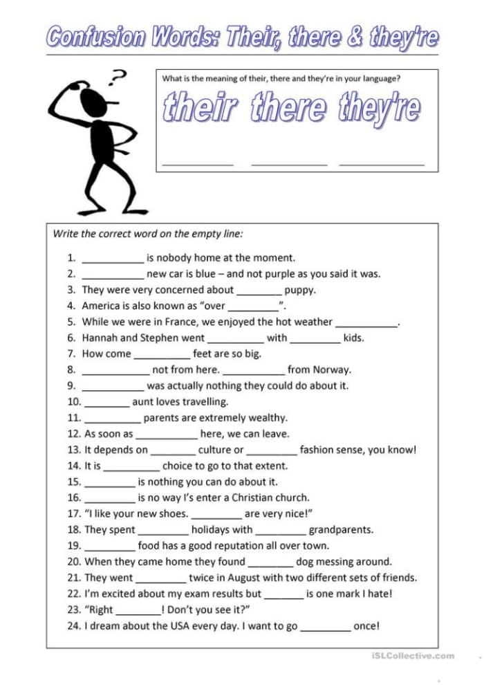 Their There and They're Vocabulary Practice Worksheet 17 Fourth grade worksheet featuring eight sentences for students to practice using their there and they're correctly