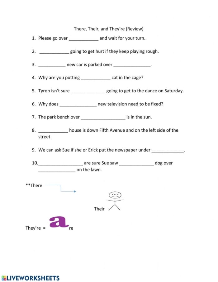 Their There and They're Vocabulary Worksheet Number 9 Fourth grade worksheet for practicing the homophones their there and they're using sentence context