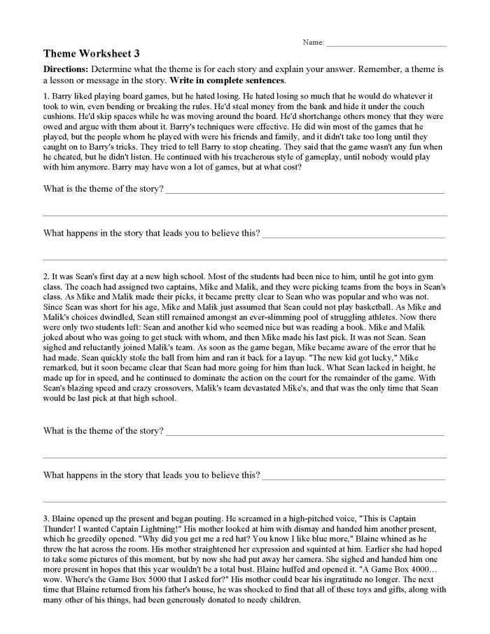 A flowchart diagram showing steps to identify the main theme or central message in a fictional story for fourth grade students