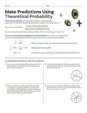 Seventh-grade students working on a theoretical probability worksheet to make predictions. Worksheet on making predictions using theoretical probability for seventh-grade math.
