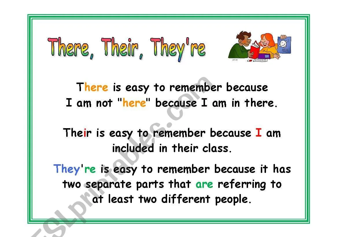 Second grade grammar worksheet showing exercises to practice using there, their, and they're correctly in sentences