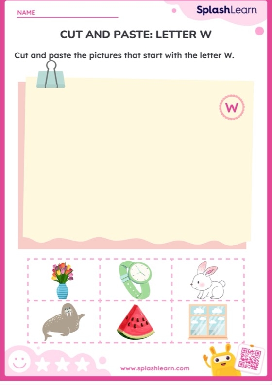 Worksheet featuring items that begin with the letter W for phonics practice in Pre-K. Things That Start With W worksheet for enhancing early reading skills.