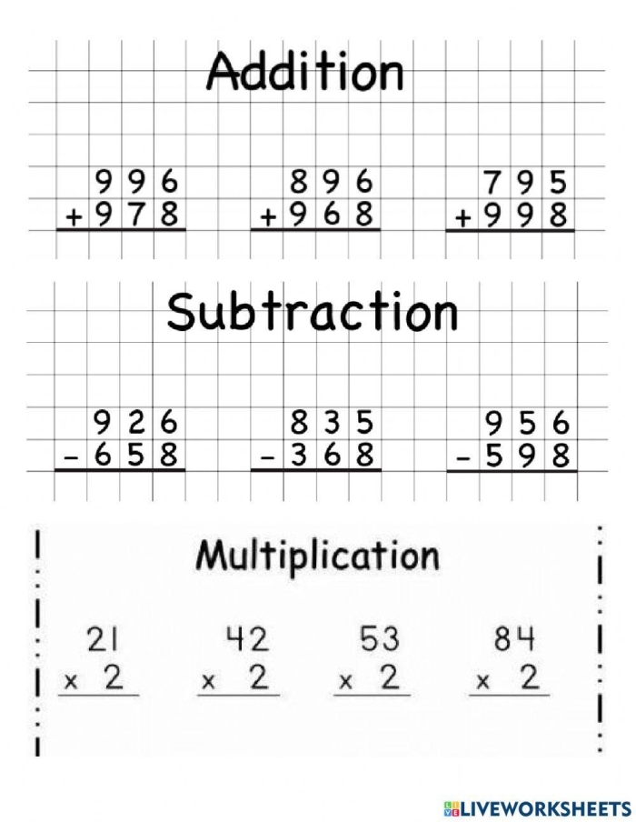 Colorful acorns illustrating addition and multiplication problems for third graders. Engaging worksheet for practicing math skills with acorn visuals.