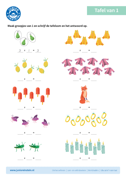 Colorful acorns illustrating addition and multiplication problems for third graders