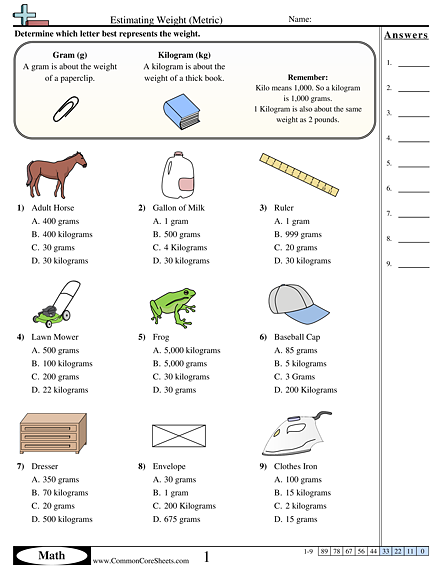 Geometry worksheet for Third Grade Worksheet featuring hands-on activities for learning grams and kilograms in third grade. Measurement: Grams and Kilograms worksheet for geometry students.