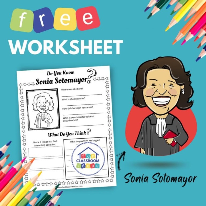 Sonia Sotomayor's Life Timeline worksheet for third graders to explore her journey