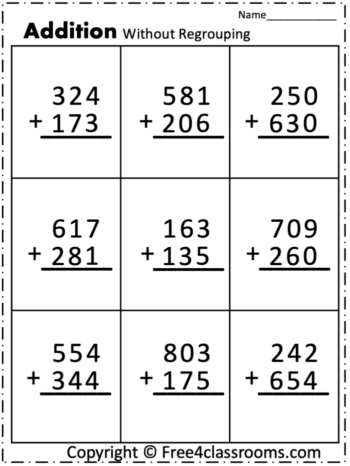Third grade math worksheet for practicing addition of three-digit numbers up to 1000