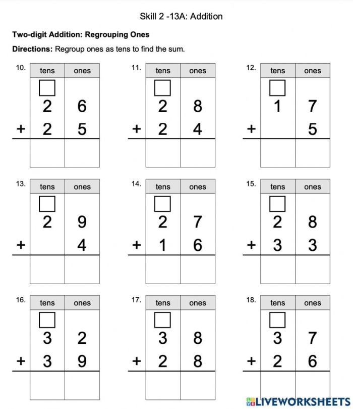 Review Addition with Regrouping Worksheet Six Third grade student completing a math worksheet focused on addition problems with regrouping