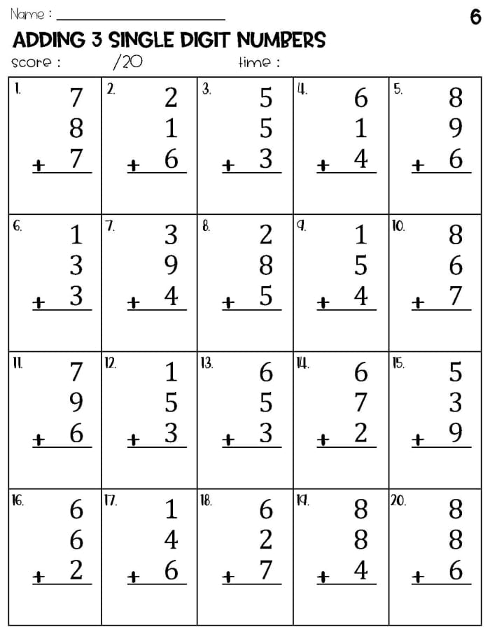Third grade math worksheet featuring practice problems for adding three-digit numbers up to 1000