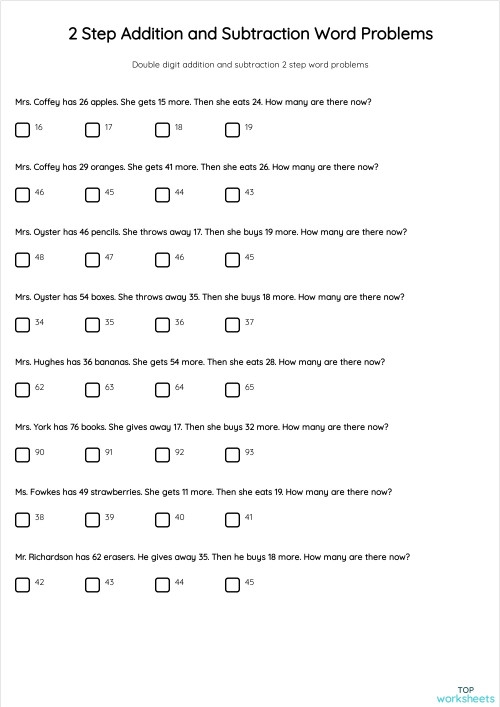Stepping Through Addition and Subtraction Word Problems Worksheet 4 Third grade student worksheet with mixed addition and subtraction word problems for practice