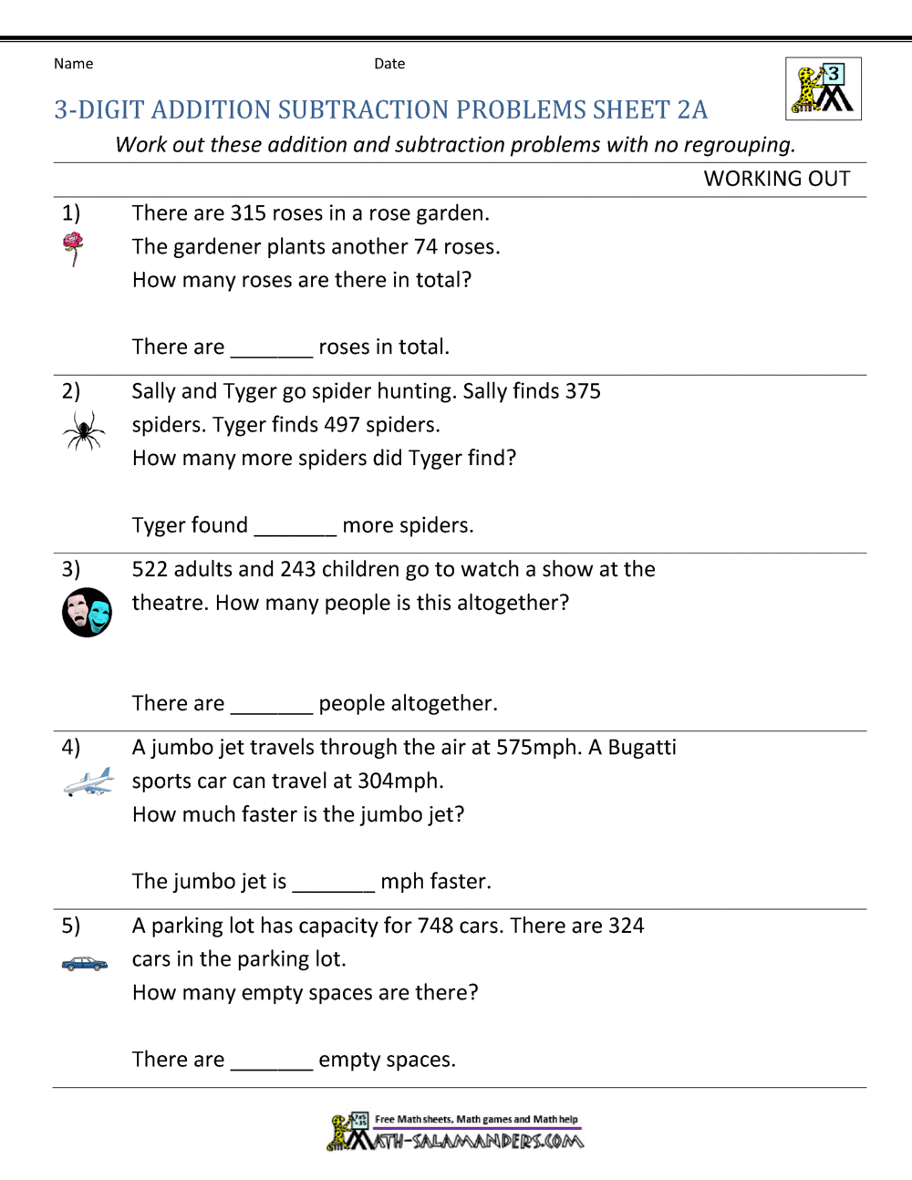 Two-Digit Addition and Subtraction Word Problems Worksheet for Grade 3 Students Third grade math worksheet featuring two-digit addition and subtraction word problems for early assessment