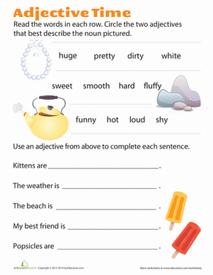 Third grade students practice identifying and adding descriptive adjectives to sentences on this grammar worksheet.