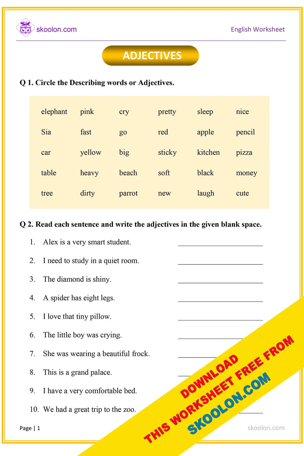 Writing With Adjectives: Enhancing Sentences with Sensory Words Worksheet for third graders on using adjectives effectively
