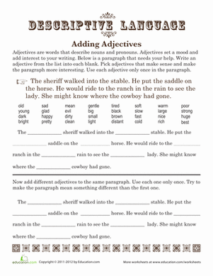 Worksheet for third graders focusing on adding adjectives to improve sentences